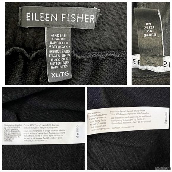 Eileen Fisher Black Tencel Terry Velvet Track Pants & Trim Hoodie set 2 pc Large - Picture 6 of 14
